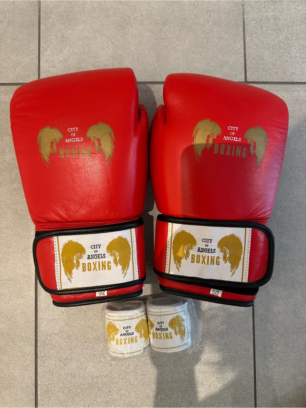 City of Angels Red Boxing Gloves with white Hand Wraps